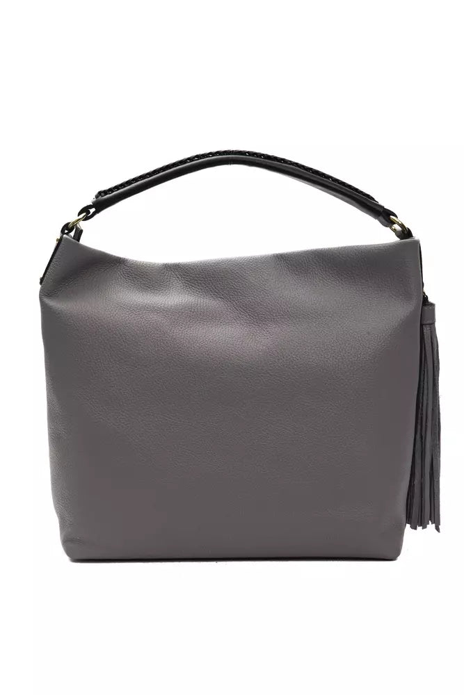 Grey leather ladies shoulder bag