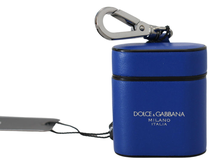 Blaues Leder Silber Metall Logo Airpods Etui