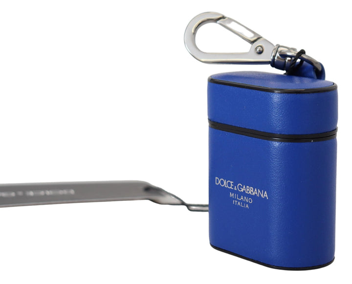 Blaues Leder Silber Metall Logo Airpods Etui