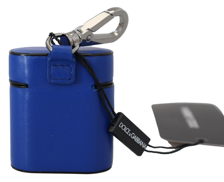 Blaues Leder Silber Metall Logo Airpods Etui