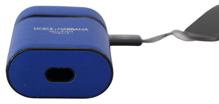 Blaues Leder Silber Metall Logo Airpods Etui