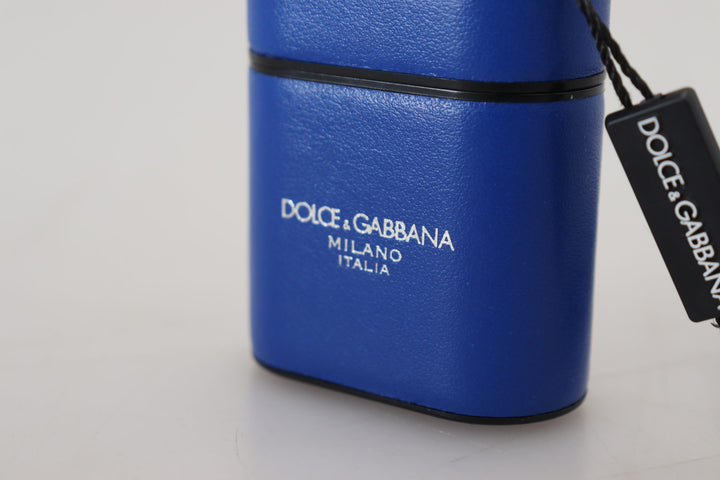 Blaues Leder Silber Metall Logo Airpods Etui