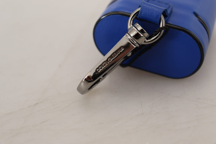 Blaues Leder Silber Metall Logo Airpods Etui