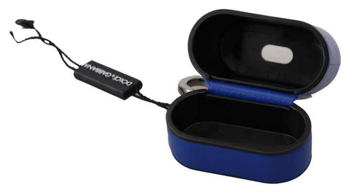 Blaues Leder Silber Metall Logo Airpods Etui