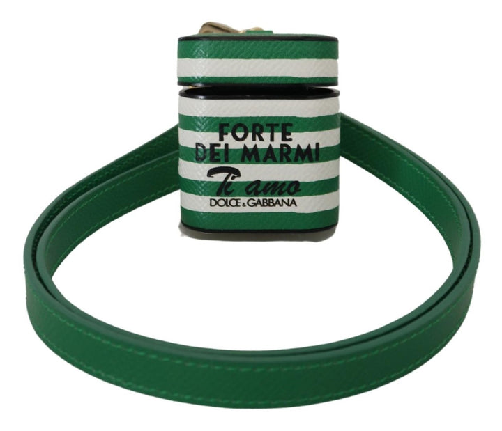 Grüner Lederriemen Gold Metall Logo Airpods Hülle