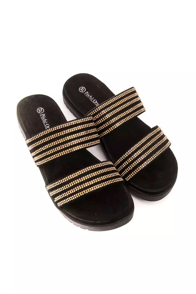 Gold textile women's sandals