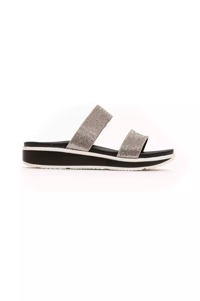 Silberne Textil-Sandalen für Damen