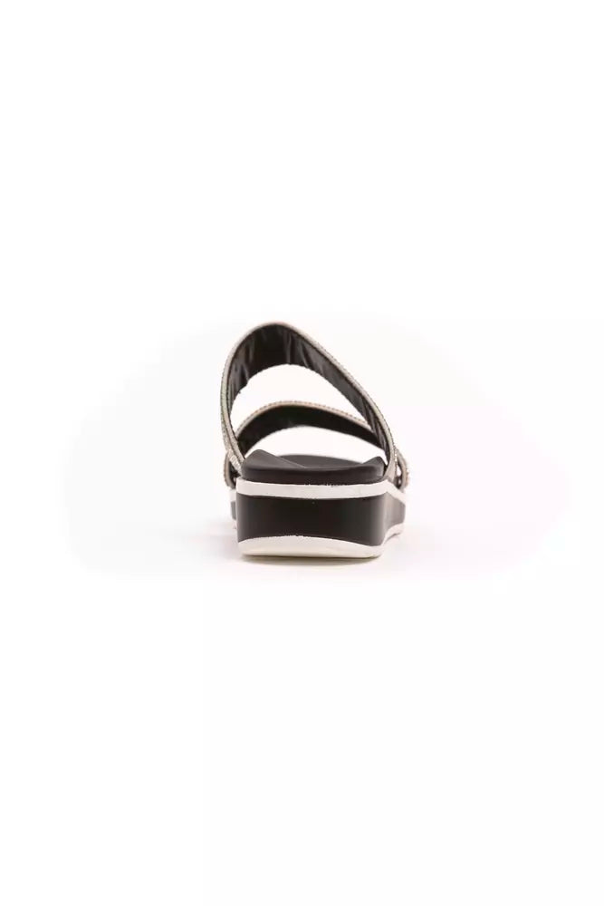 Silberne Textil-Sandalen für Damen