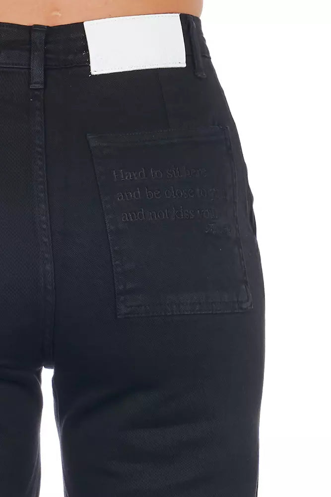 Schwarze Baumwoll-Cropped-Hose für Damen