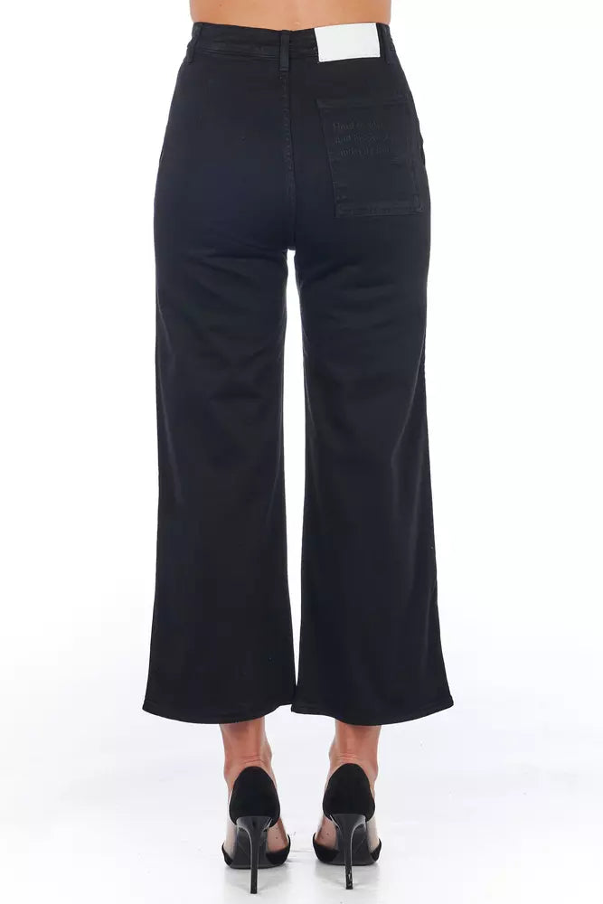 Schwarze Baumwoll-Cropped-Hose für Damen