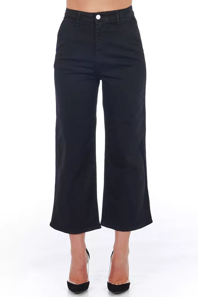 Schwarze Baumwoll-Cropped-Hose für Damen