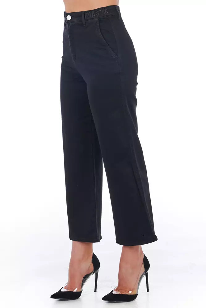 Schwarze Baumwoll-Cropped-Hose für Damen