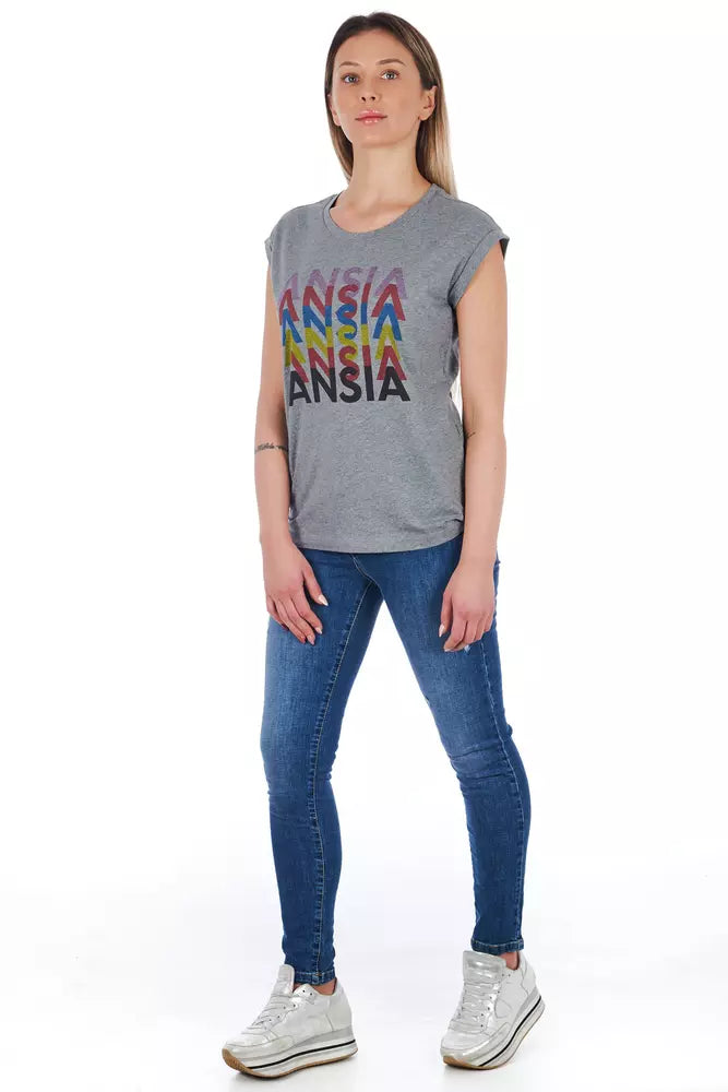 Graues Baumwoll-T-Shirt für Frauen