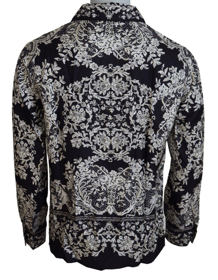 Blaues Seidenblumen Barock Satin Freizeithemd