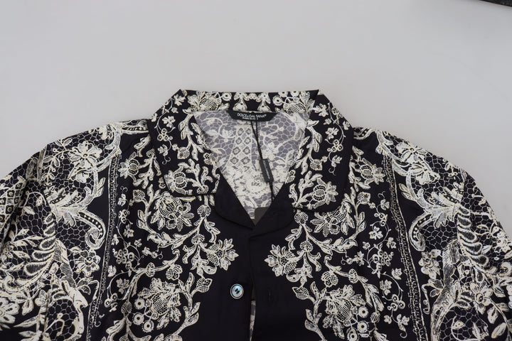 Blaues Seidenblumen Barock Satin Freizeithemd