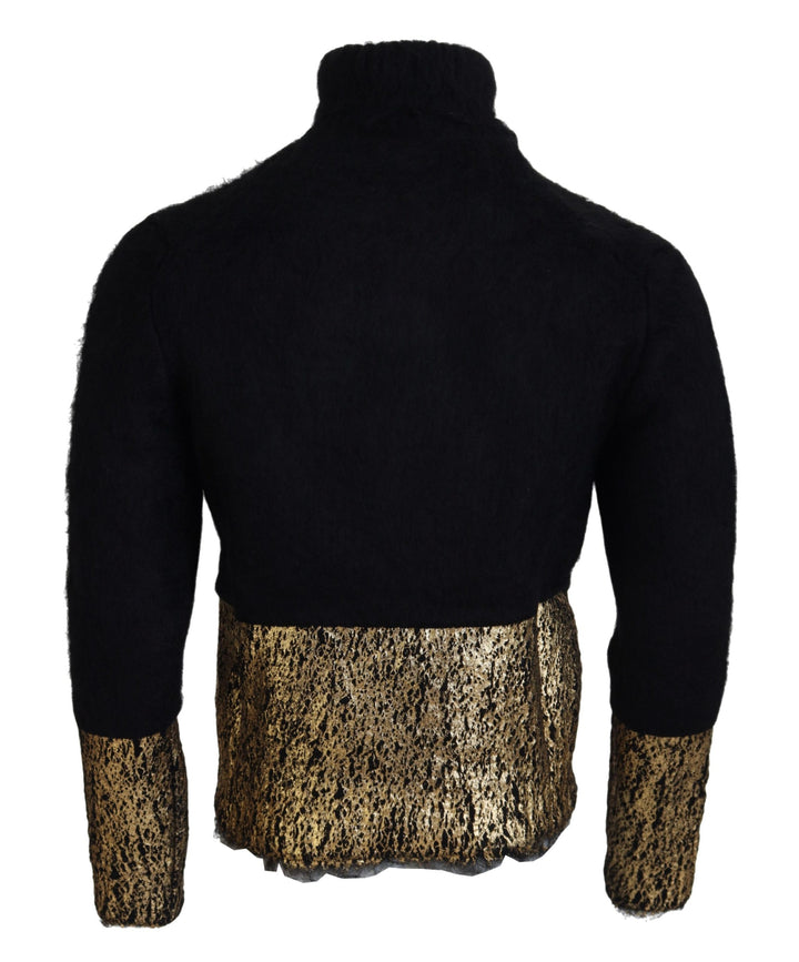 Schwarz-Gold-Rollkragenpullover aus Mohair Herrenpullover