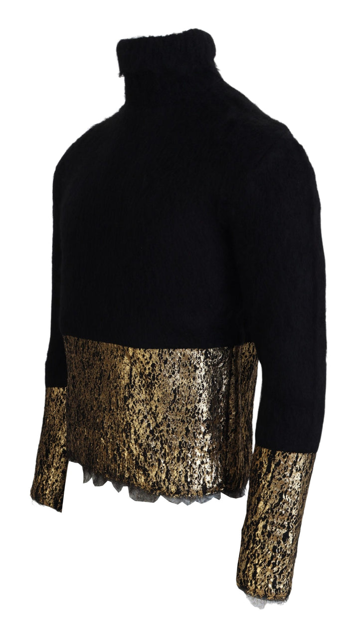 Schwarz-Gold-Rollkragenpullover aus Mohair Herrenpullover