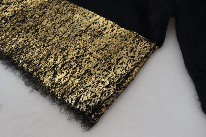 Schwarz-Gold-Rollkragenpullover aus Mohair Herrenpullover