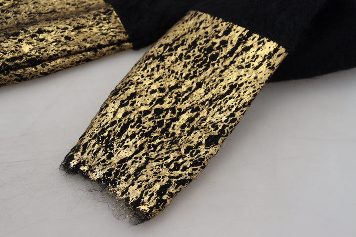 Schwarz-Gold-Rollkragenpullover aus Mohair Herrenpullover