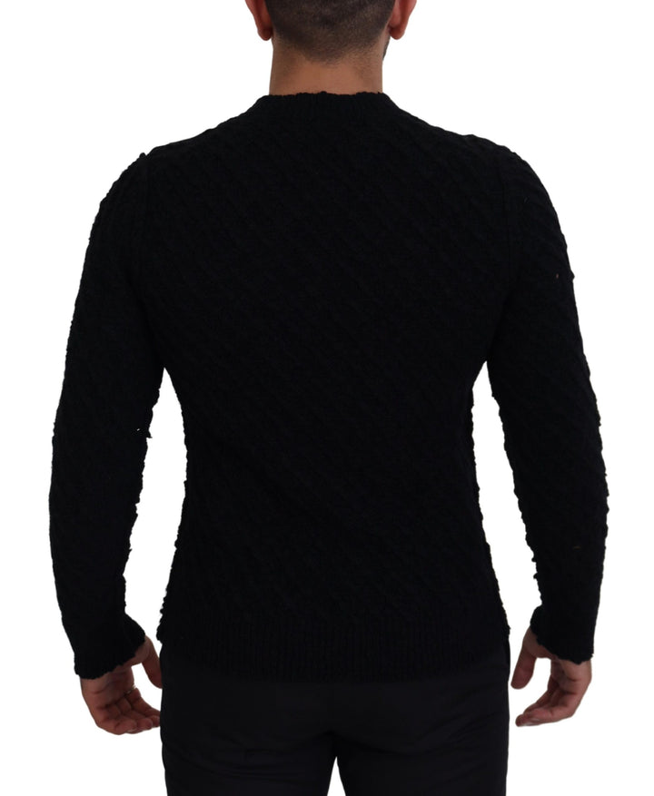 Elegant black V-neck wool blend sweater