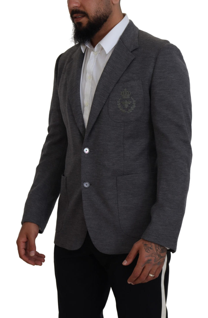 Graue Wolle Stretch Slim Fit Jacke Blazer