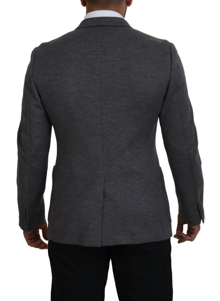 Graue Wolle Stretch Slim Fit Jacke Blazer