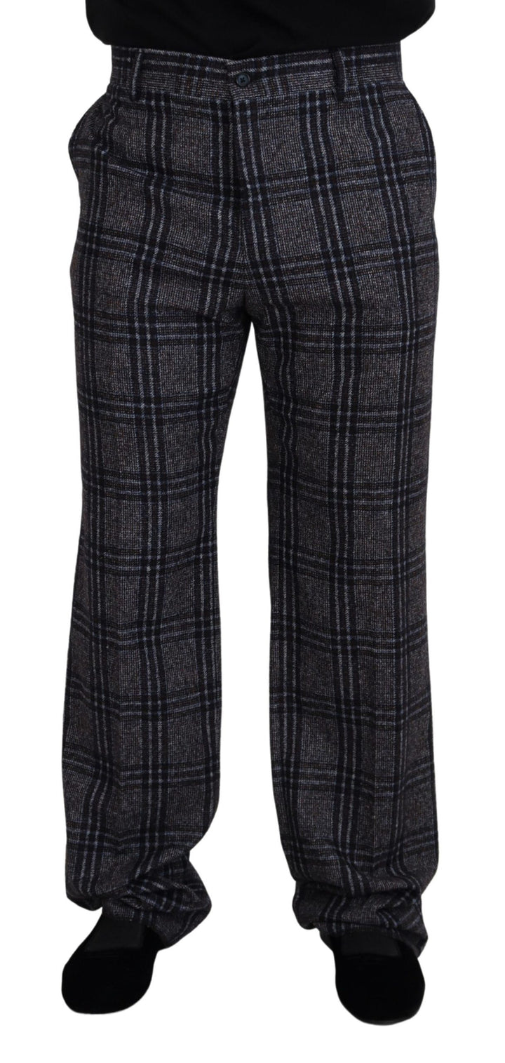 Elegant grey checked alpaca blend trousers