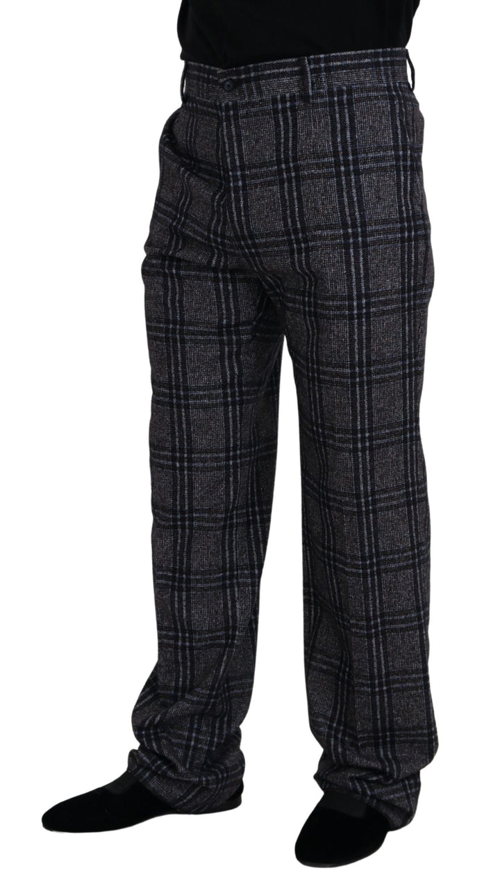 Elegant grey checked alpaca blend trousers