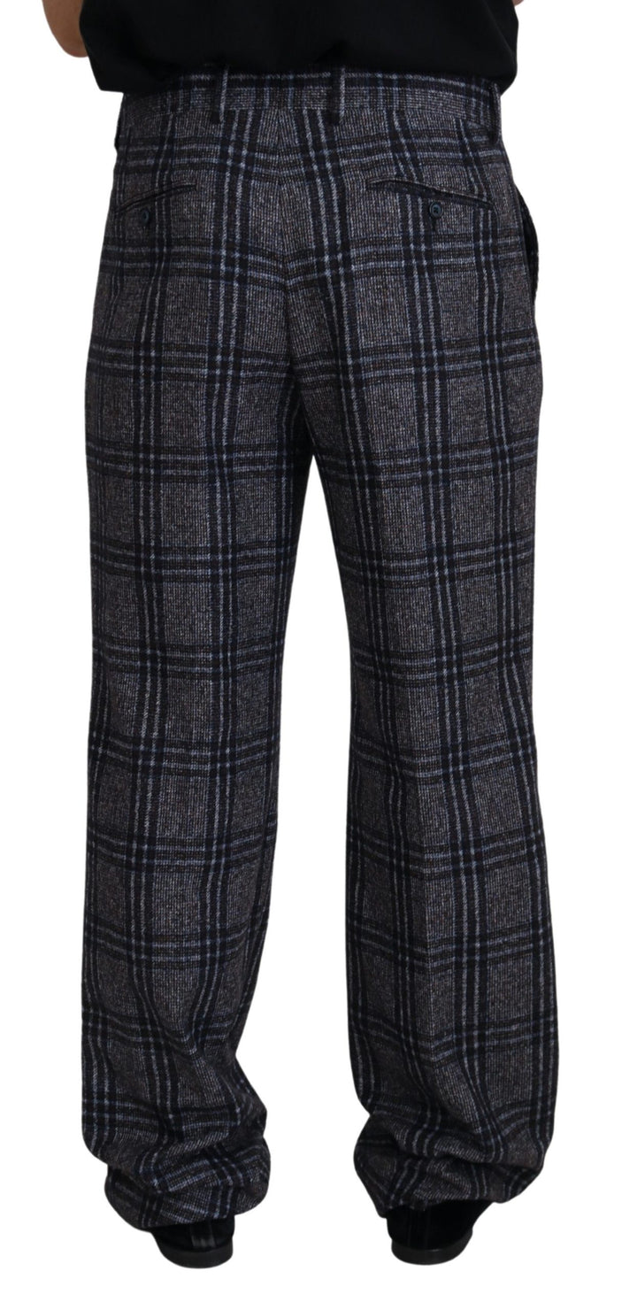 Elegant grey checked alpaca blend trousers