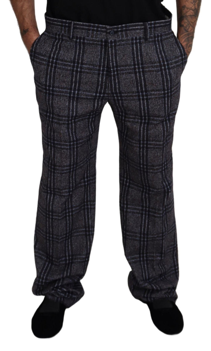 Elegant grey checked alpaca blend trousers