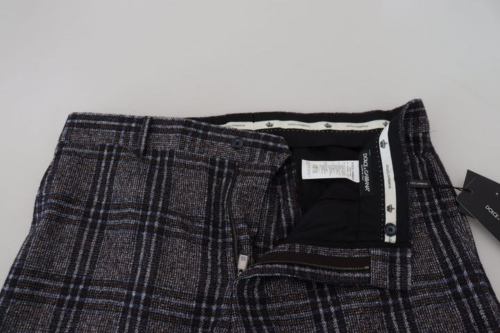 Elegant grey checked alpaca blend trousers