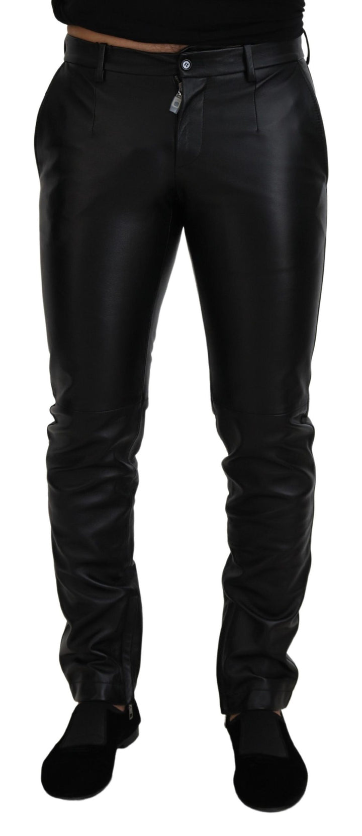Schwarze glänzende Stretch-Skinny-Hose