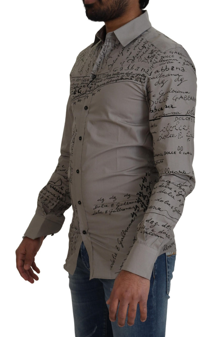 Graues bedrucktes schmales Baumwollhemd GOLD