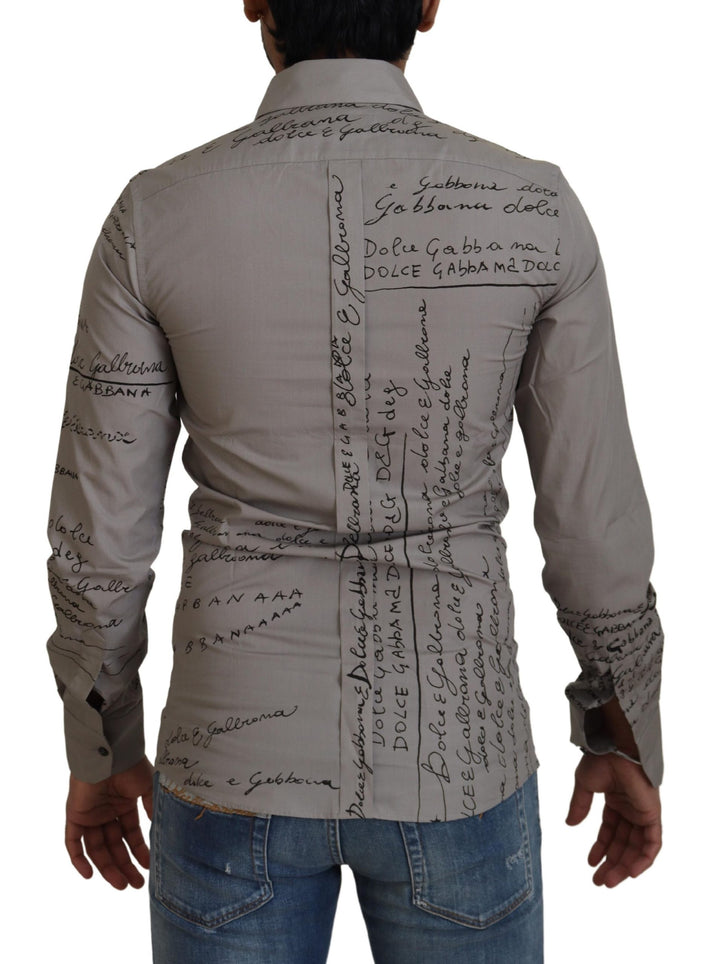 Graues bedrucktes schmales Baumwollhemd GOLD