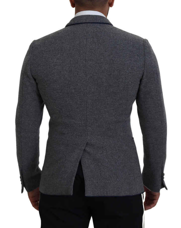 Elegant blazer made of grey wool with blue rose embroidery