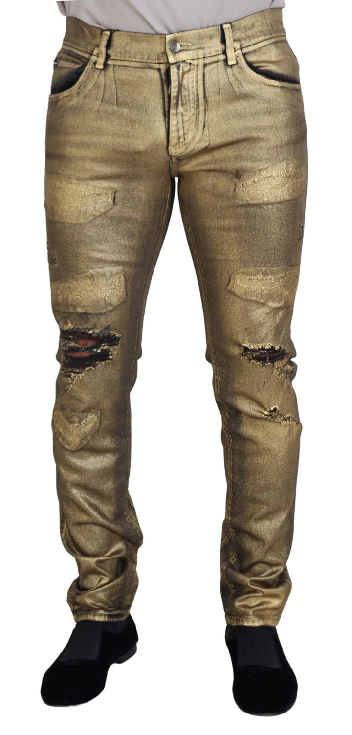 Gold Baumwolle zerfleddert Skinny Männer Denim Jeans