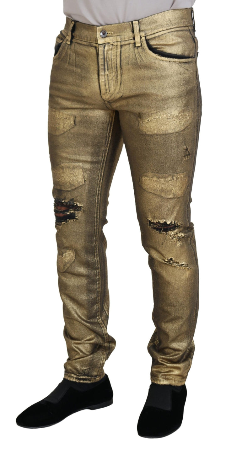Gold Baumwolle zerfleddert Skinny Männer Denim Jeans