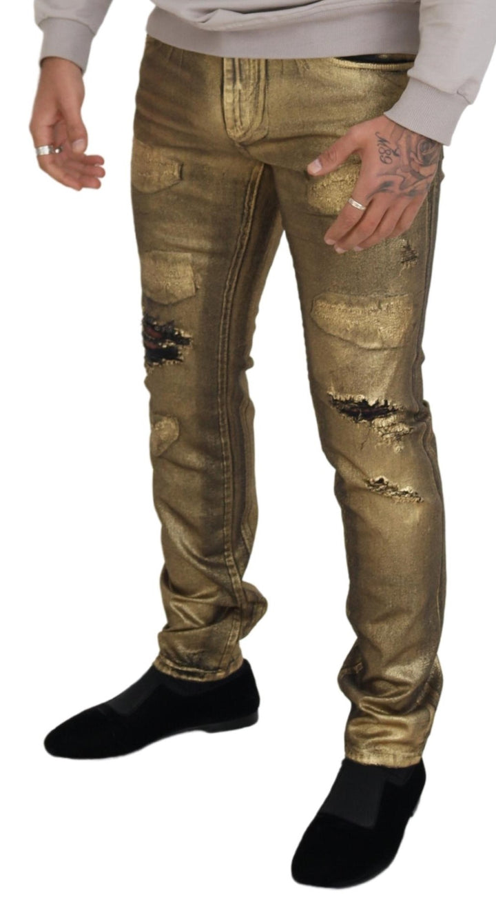 Gold Baumwolle zerfleddert Skinny Männer Denim Jeans