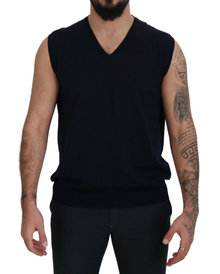 Slim black sleeveless tank with V-neck