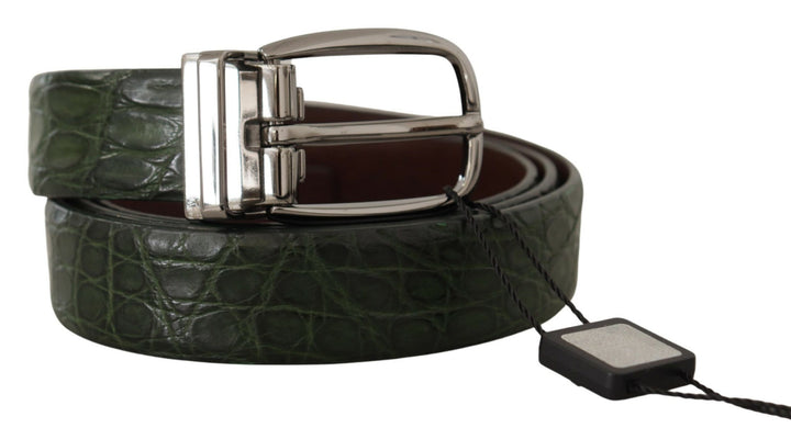 Elegant Italian leather belt with crocodile
