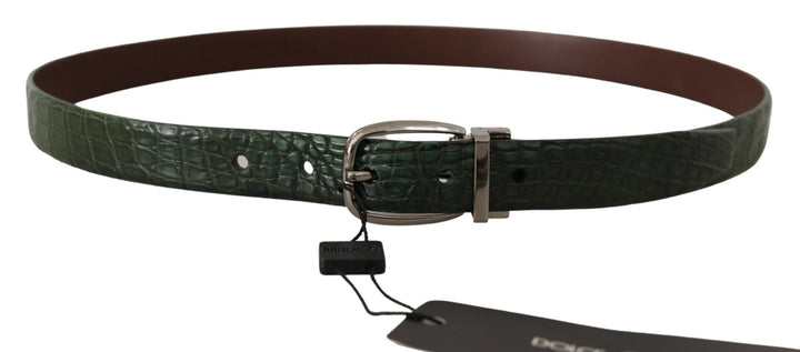 Elegant Italian leather belt with crocodile
