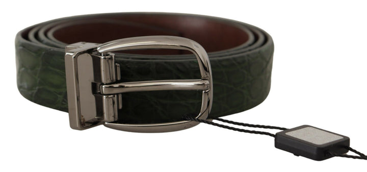 Elegant Italian leather belt with crocodile