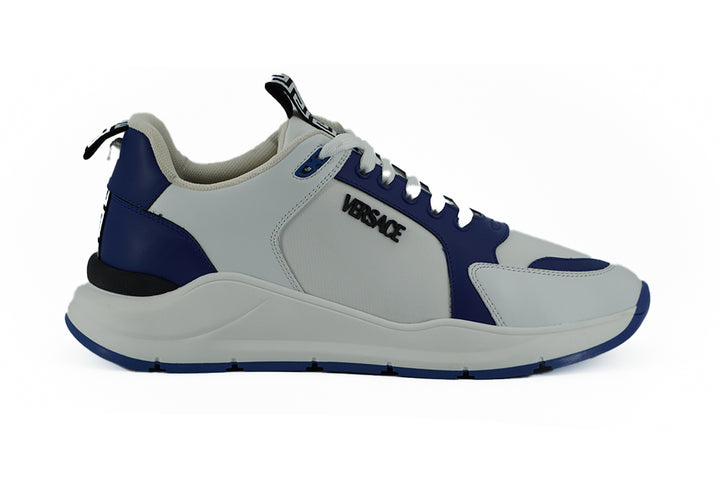 Elegant leather sneakers in blue and white