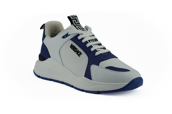 Elegant leather sneakers in blue and white