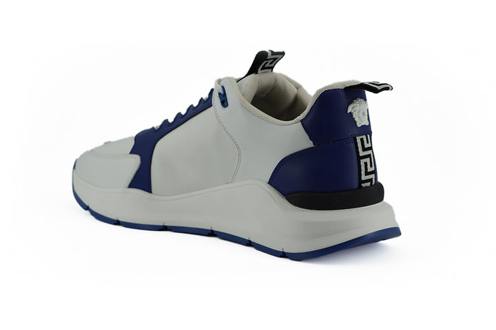 Elegant leather sneakers in blue and white