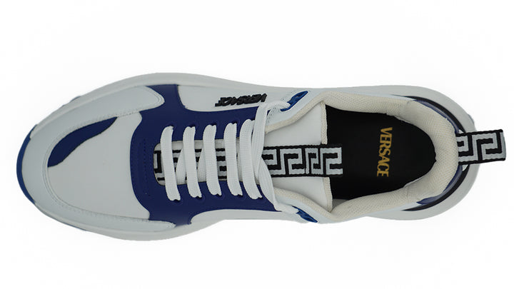 Elegant leather sneakers in blue and white