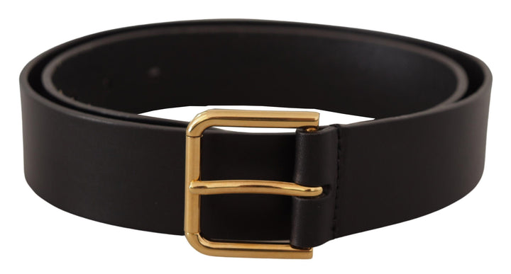 Elegant black leather belt with gold-colored buckle