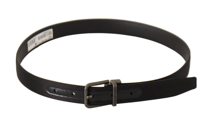 Elegant black leather belt with metal buckle