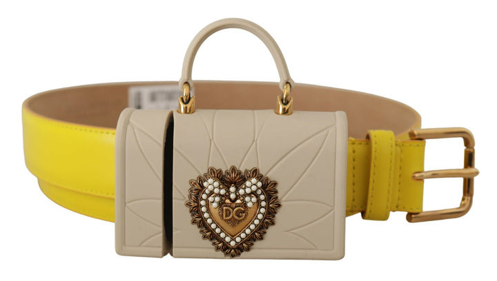 Gelbes Leder Devotion Heart Micro Tasche Kopfhörer Gürtel