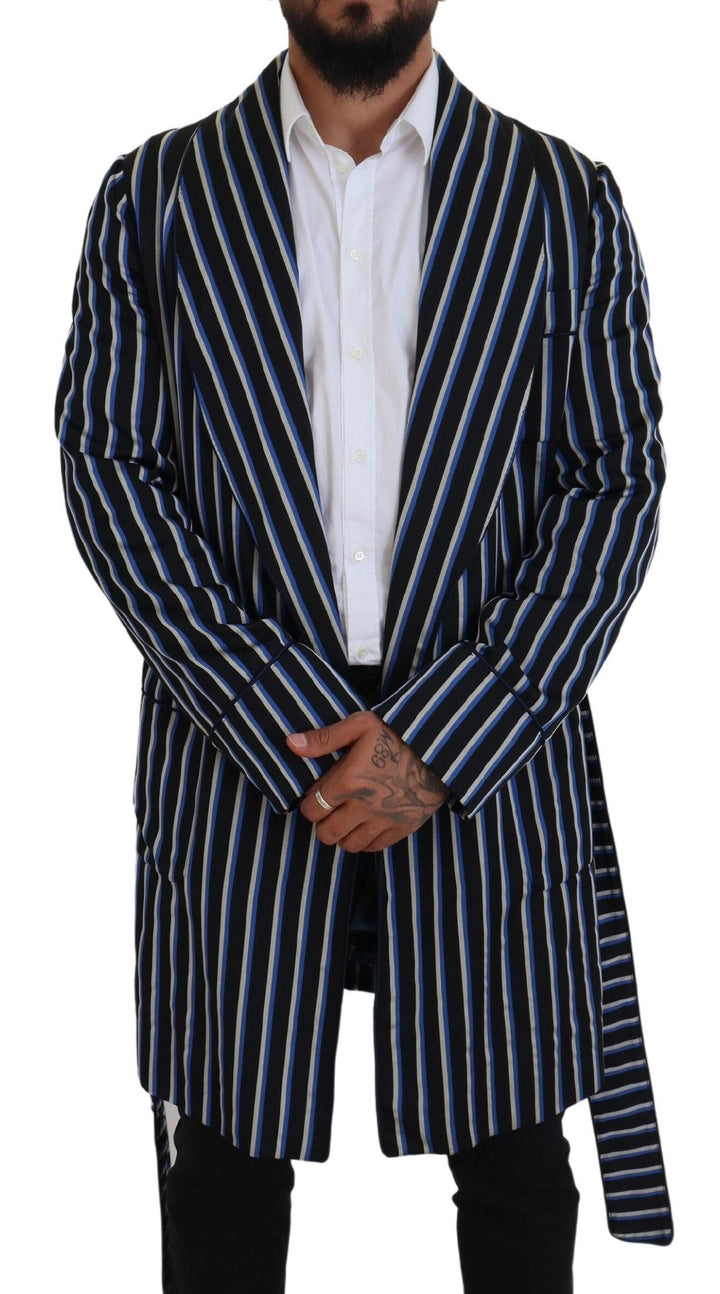 Schwarzblauer Martini-Bademantel mit bedrucktem Futter